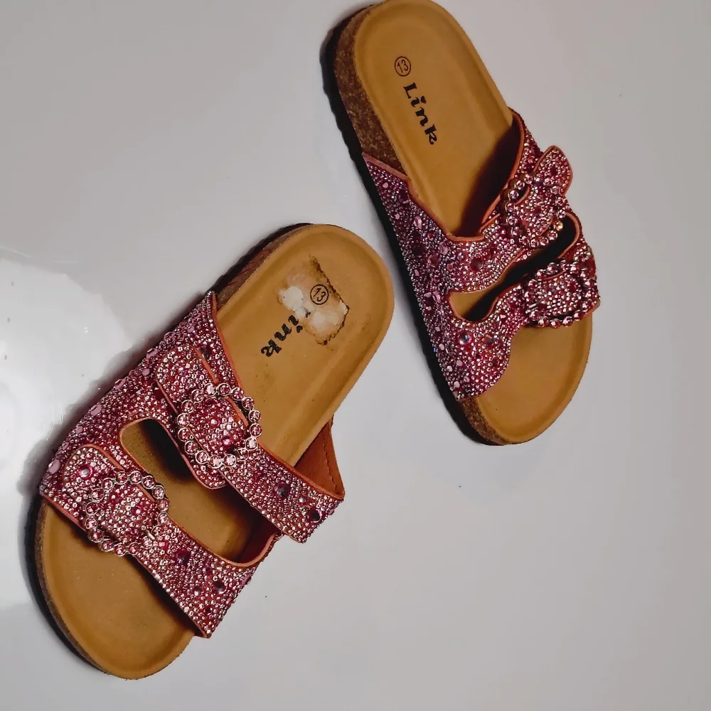 Link Pink Rhinestone Little Girls Sandals Size 13. - Picture 6 of 13